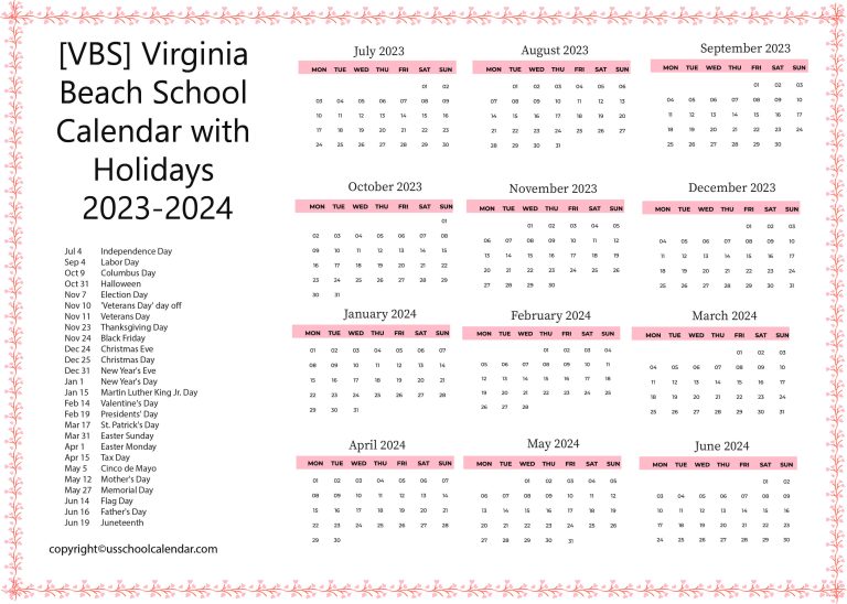 [VBS] Virginia Beach School Calendar with Holidays 20232024