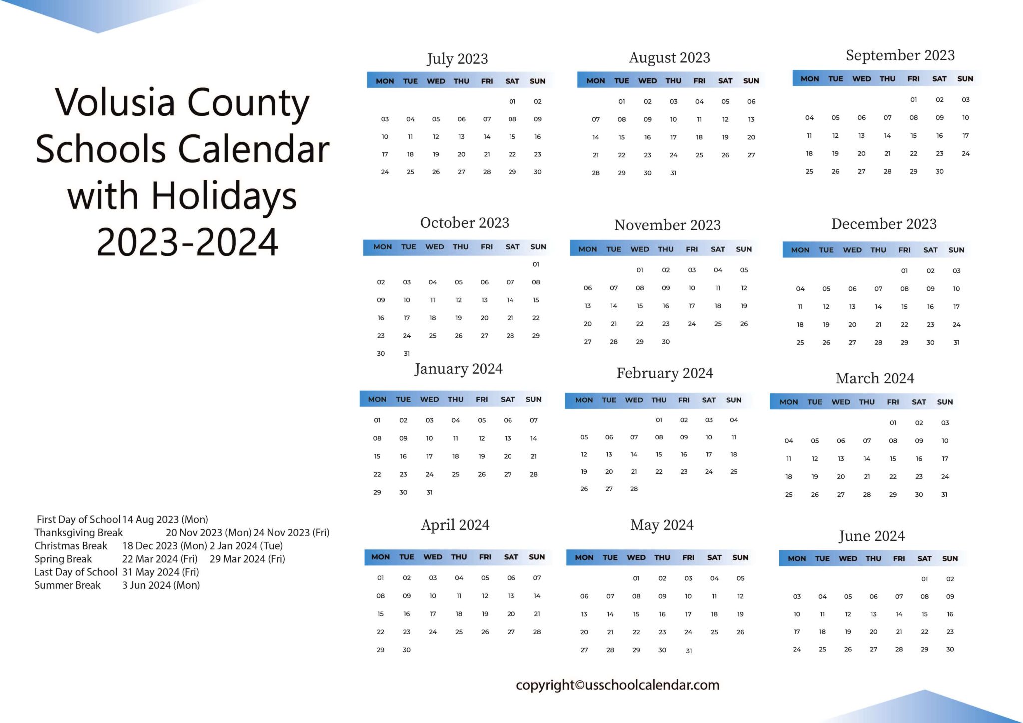 Volusia County Schools Calendar With Holidays 2023 2024