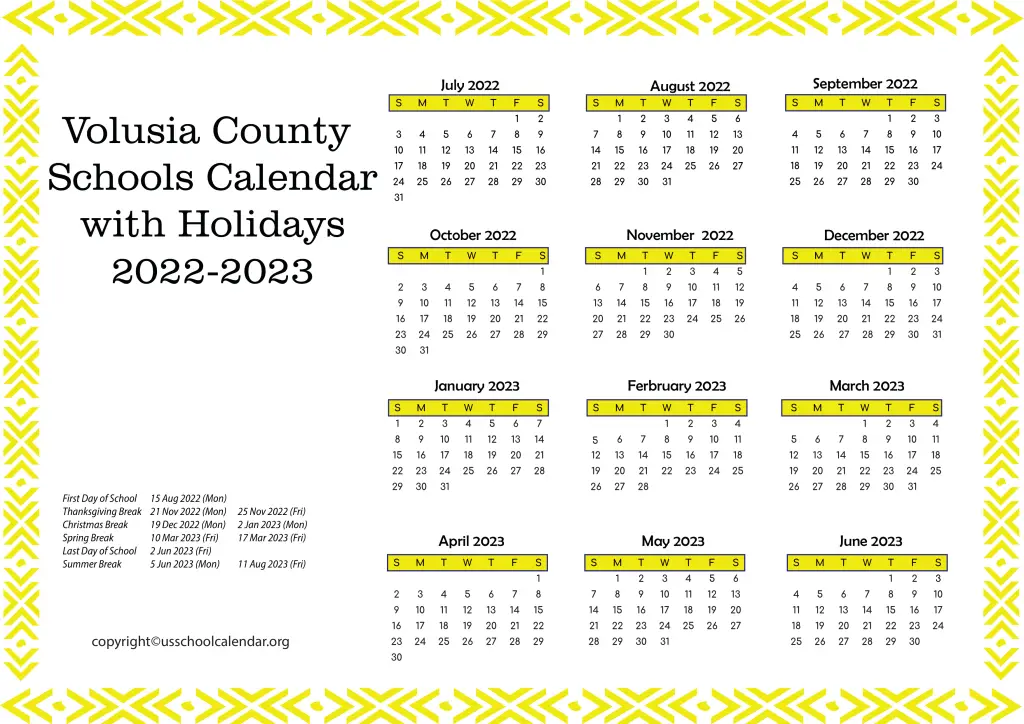 Volusia County Schools Calendar with Holidays 2022-2023 2