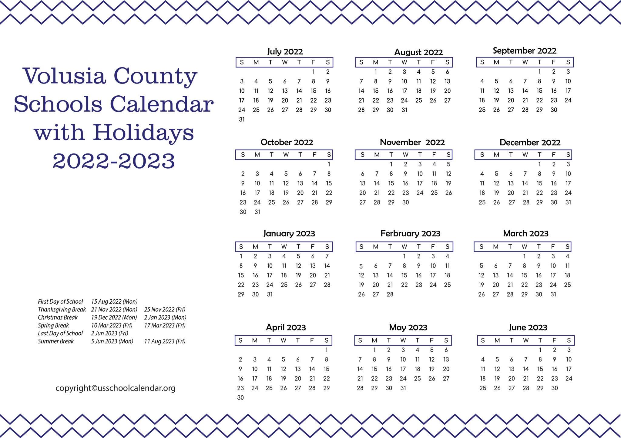 Volusia County Schools Calendar with Holidays 20222023