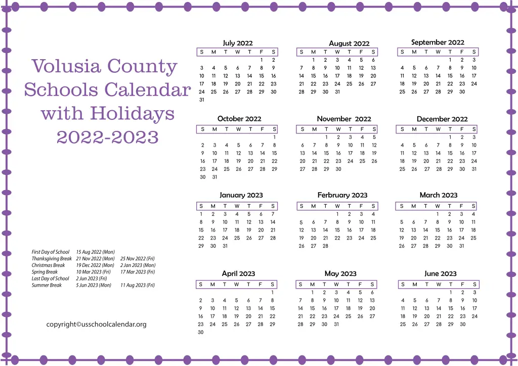 Volusia County Schools Calendar with Holidays 2022-2023 3