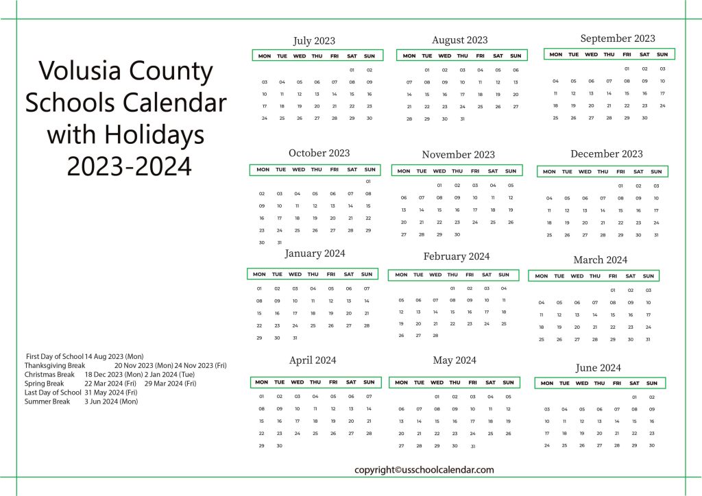 Volusia County Schools District Calendar