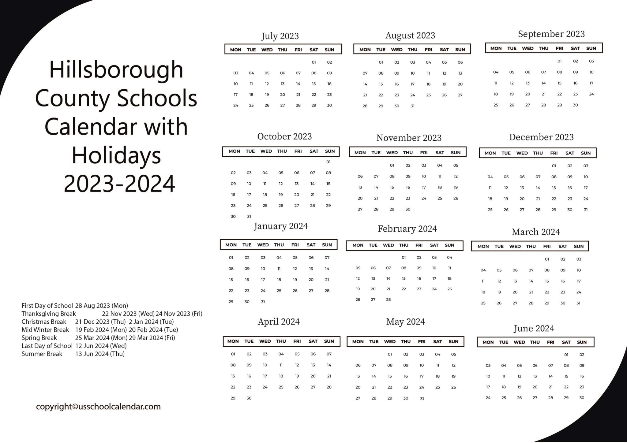 [WCPSS] Wake County School Calendar with Holidays 2023-2024