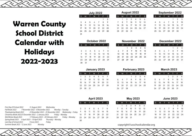 Warren County School District Calendar 2023 US School Calendar