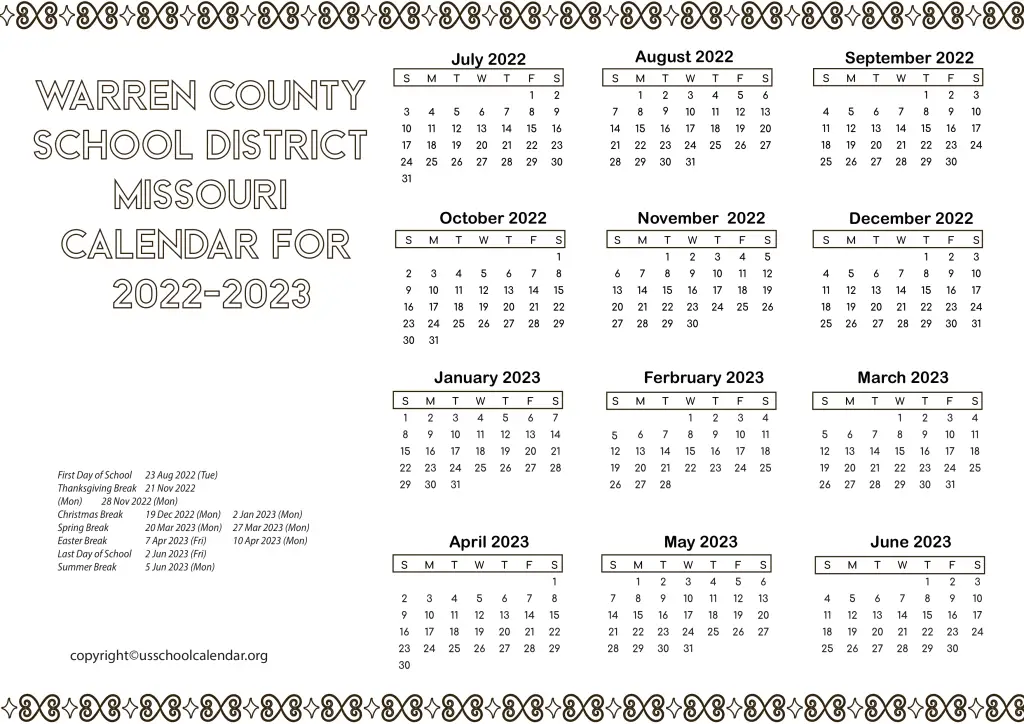Warren County School District Missouri Calendar for 2022-2023 3