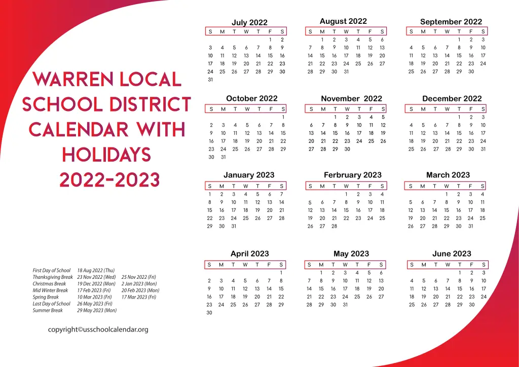 Warren Local School District Calendar with Holidays 2022-2023 3