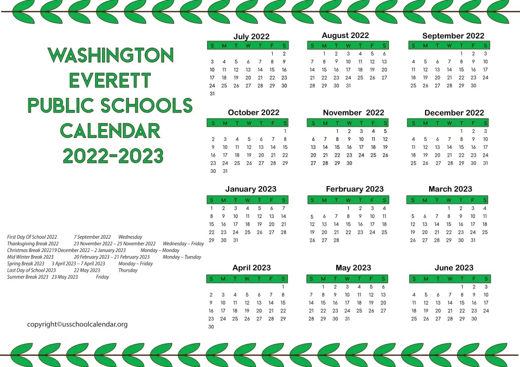 Washington Everett Public Schools Calendar 2022-2023 3