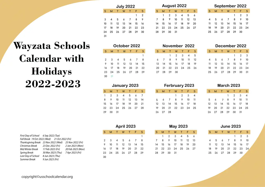 Wayzata School Year Calendar US School Calendar