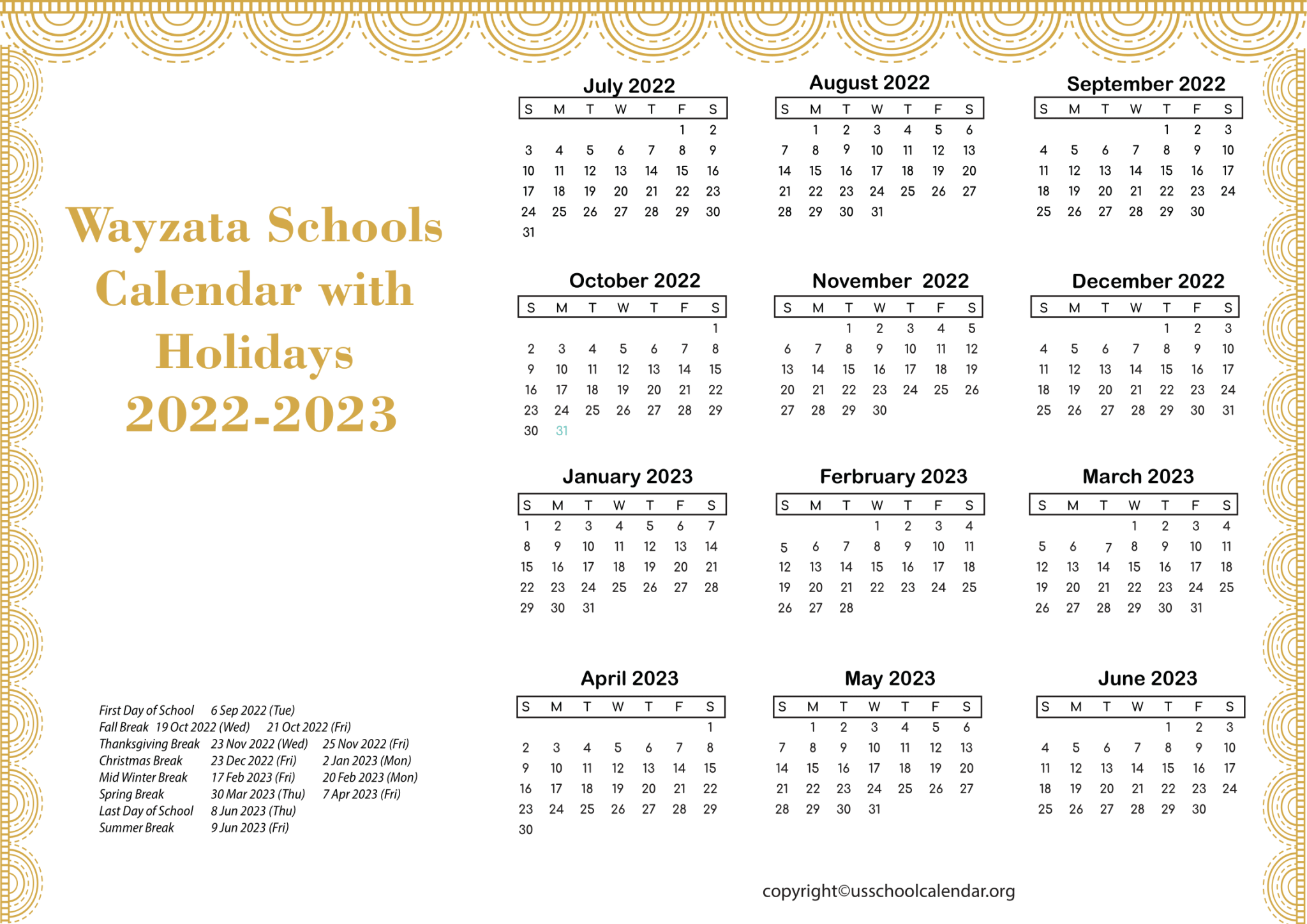 Wayzata School Year Calendar US School Calendar