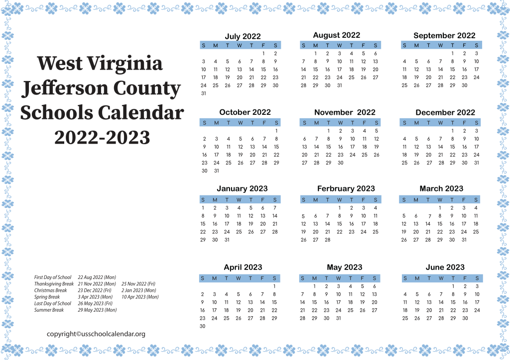 West Virginia Jefferson County Schools Calendar 2022-2023 3