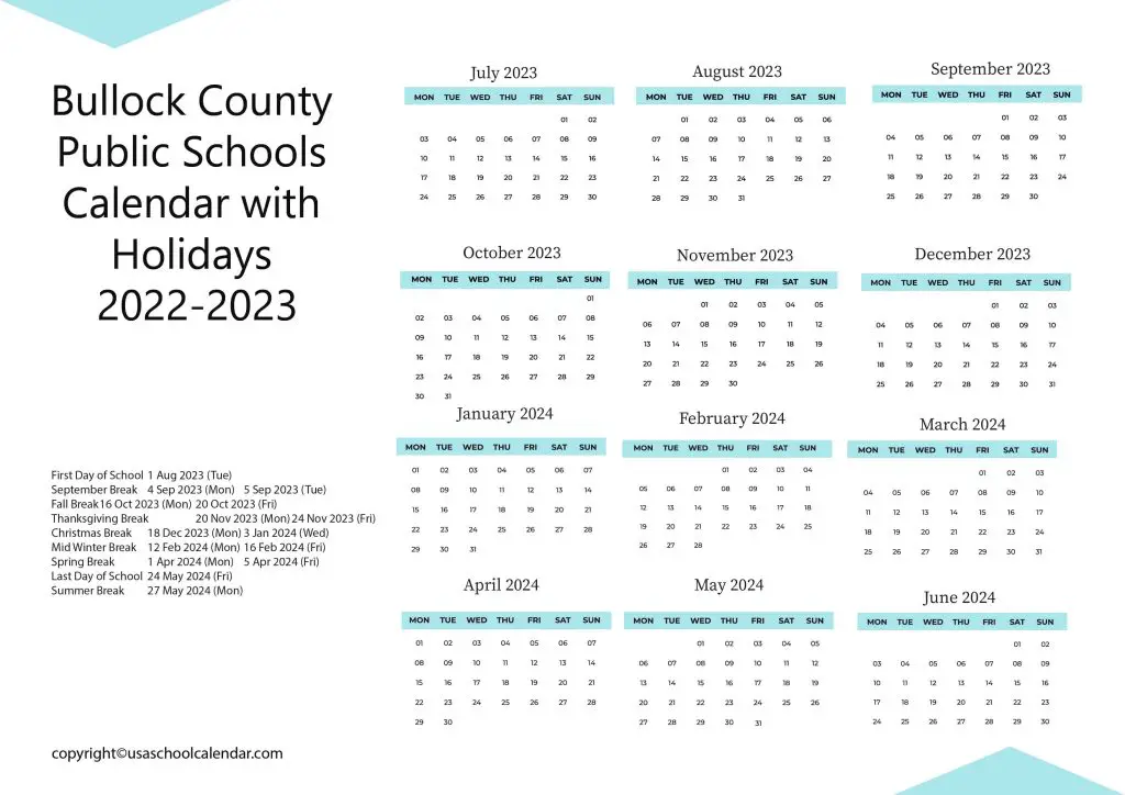 bullock county high school calendar