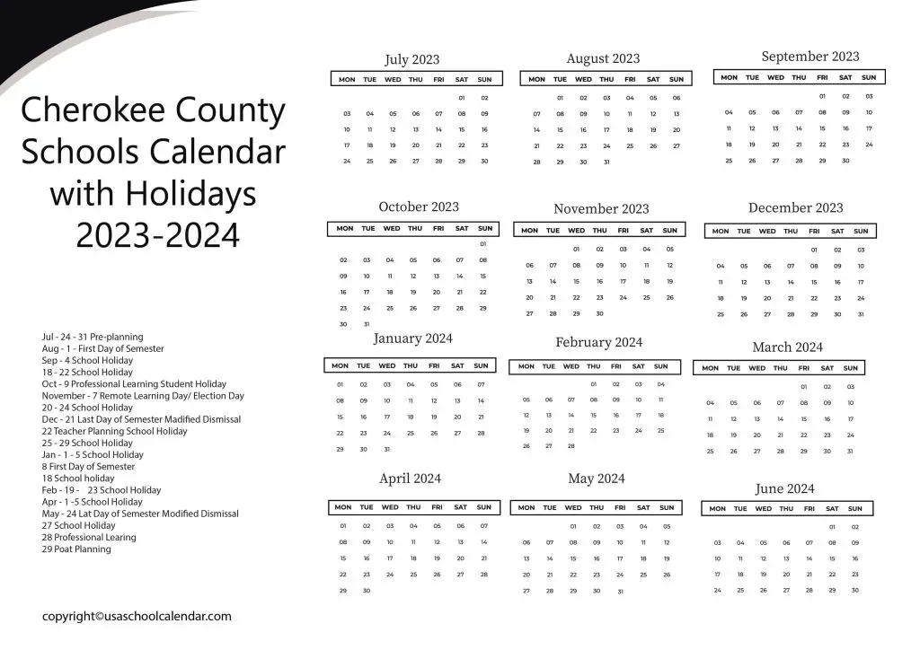 cherokee county schools calendar