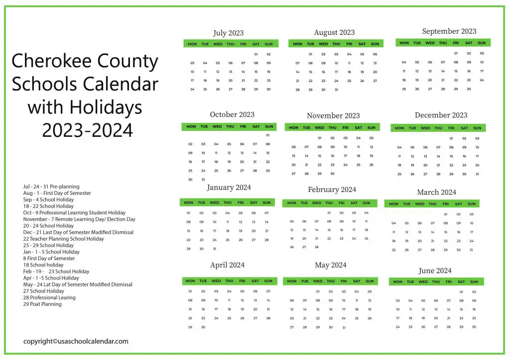 cherokee schools calendar