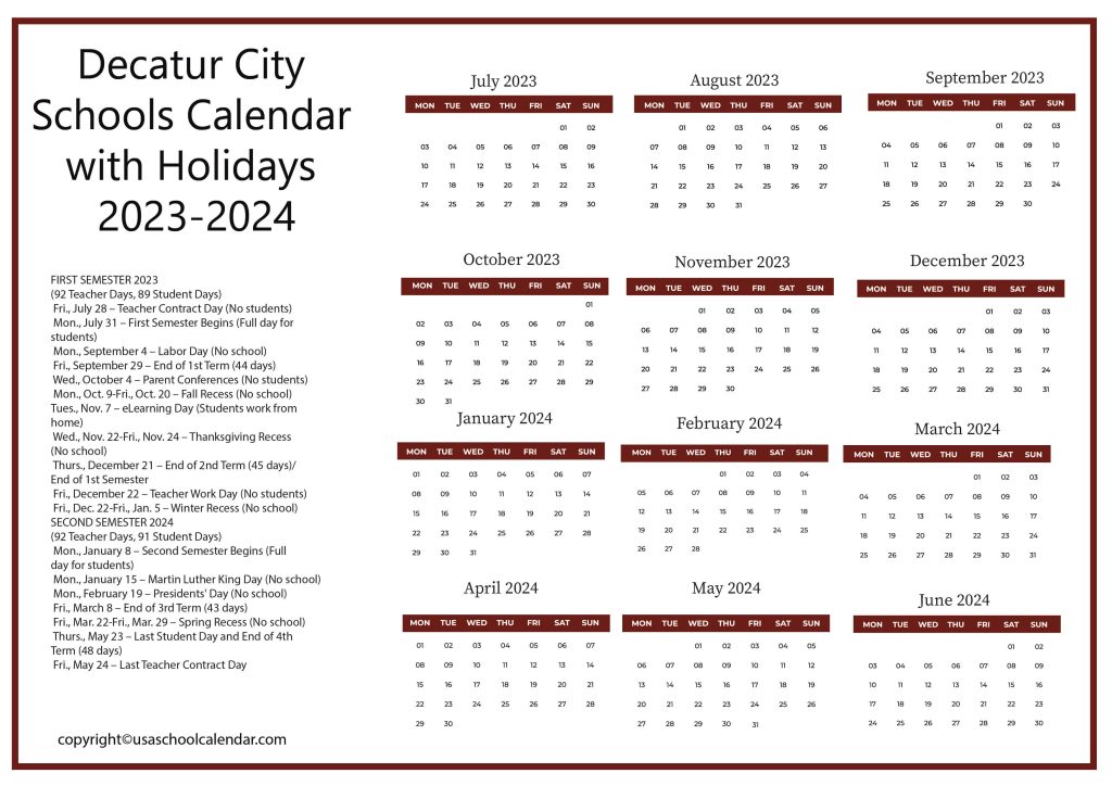 decatur al city schools calendar