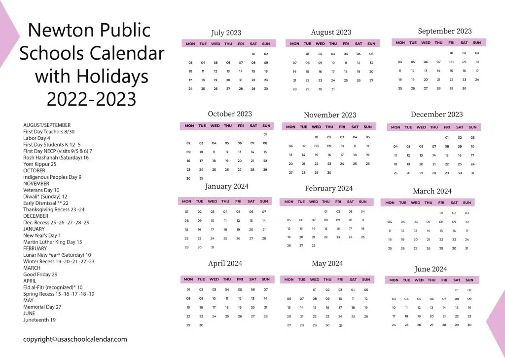 newton high school academic calendar