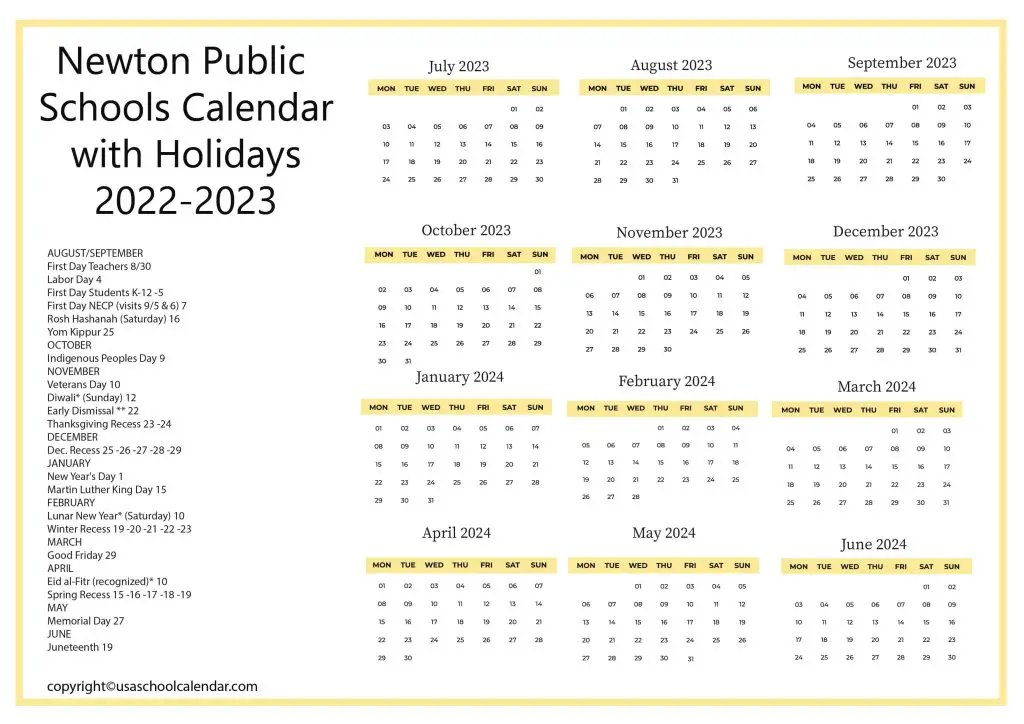 newton public schools calendar