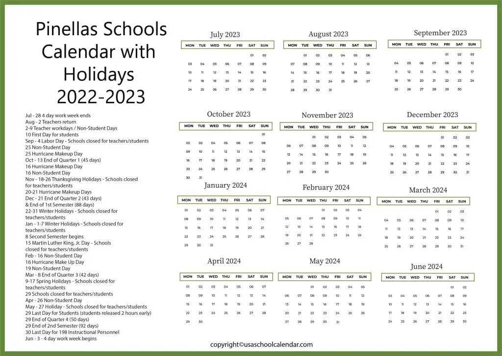 pinellas county schools calendar