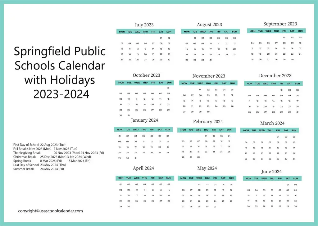 springfield public schools academic calendar