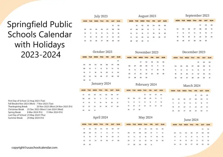 Springfield Public Schools Calendar with Holidays 20232024