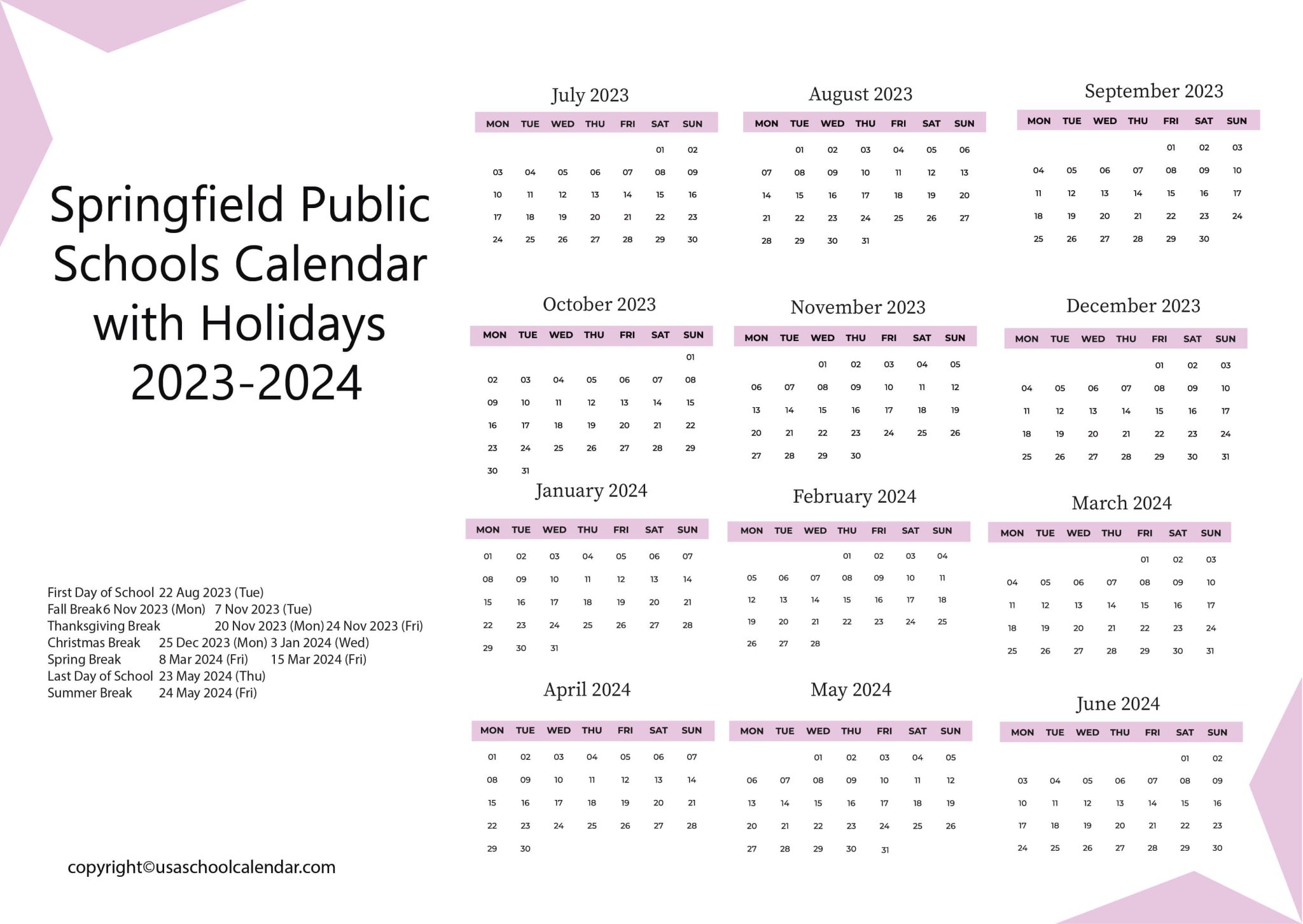 Springfield Public Schools Calendar with Holidays 20232024