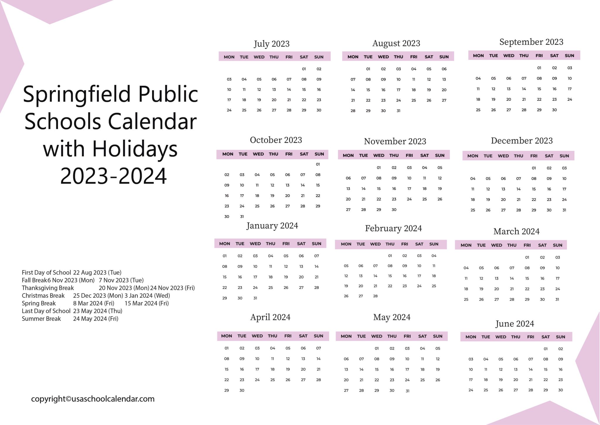 Springfield Public Schools Calendar With Holidays 2023 2024