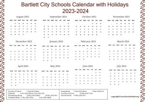 Bartlett City Schools Calendar With Holidays 2023-2024