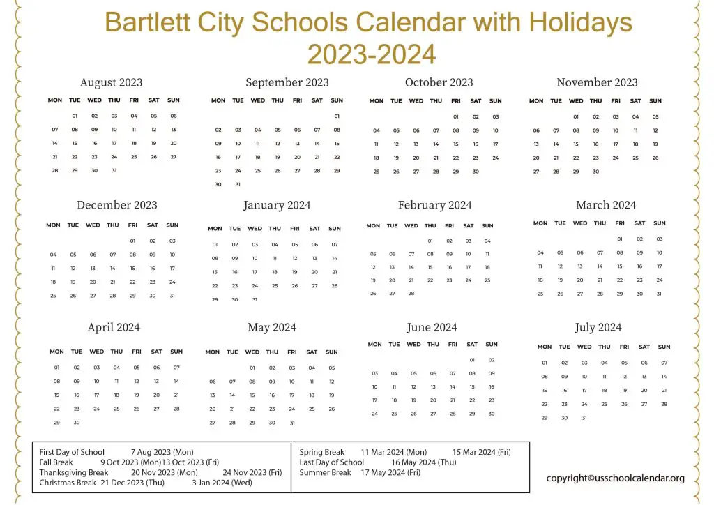 Bartlett City Schools Calendar