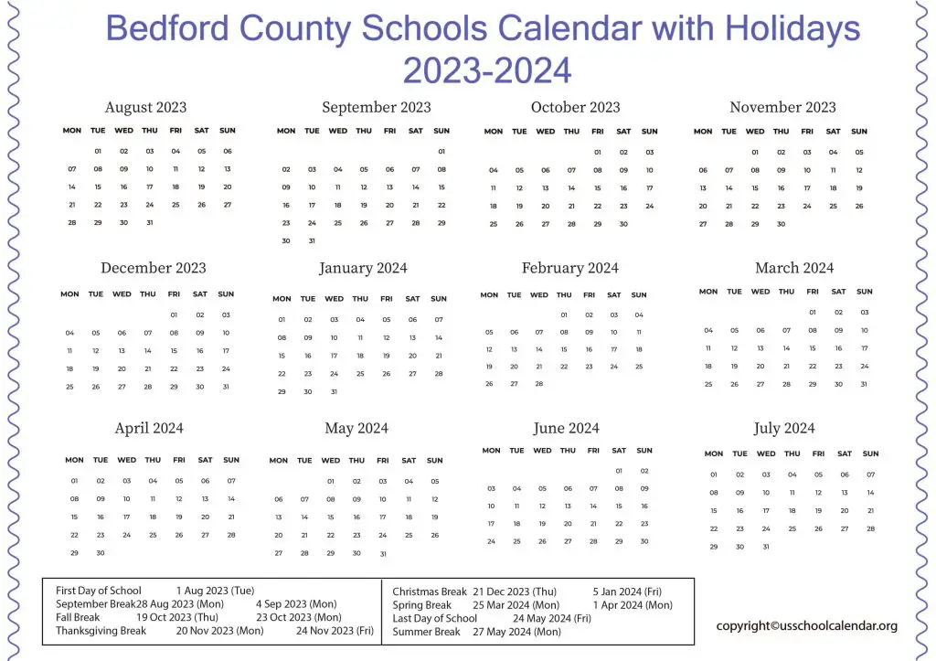 Bedford County Schools Calendar