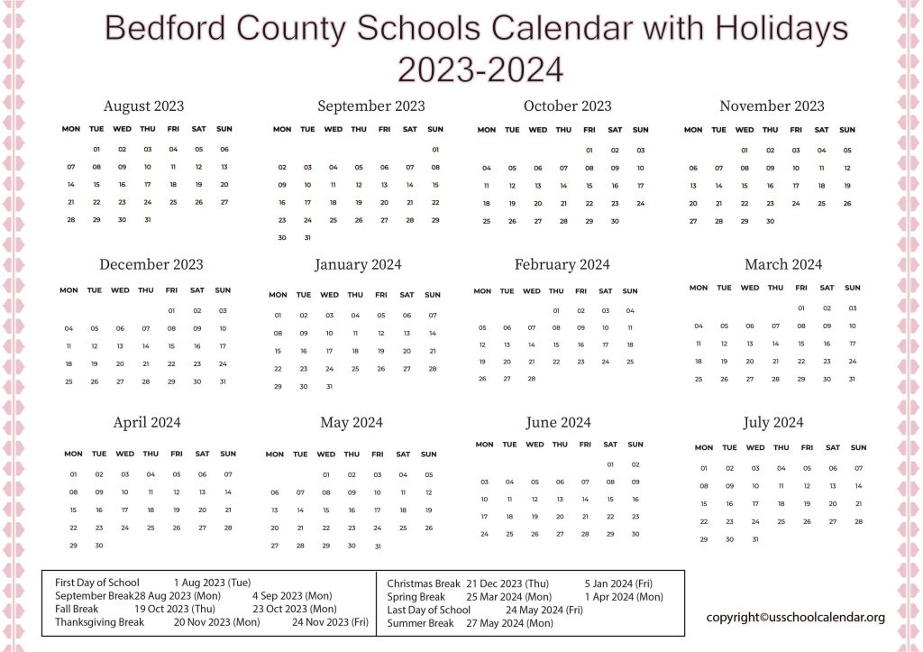Bedford County Schools Calendar