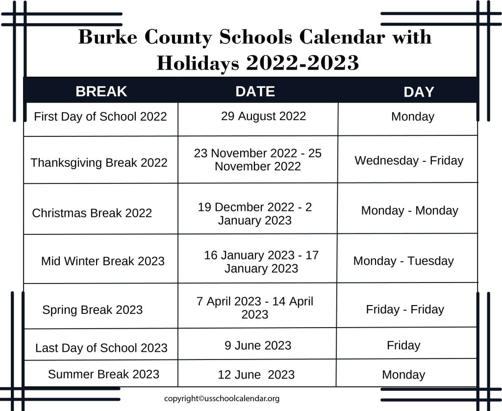Burke County Schools Calendar