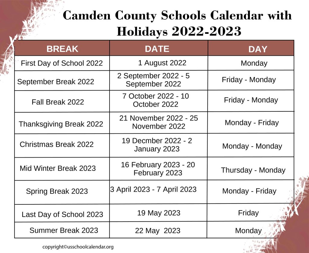 Camden County Schools Calendar