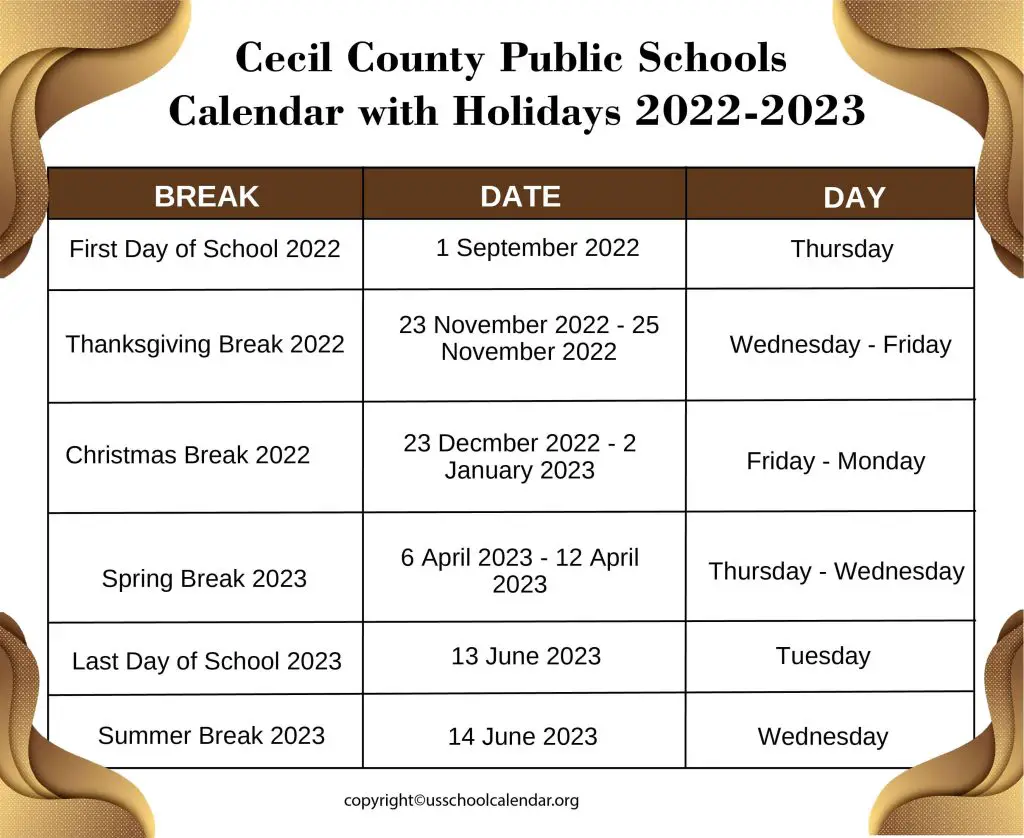 Cecil County Public Schools Calendar