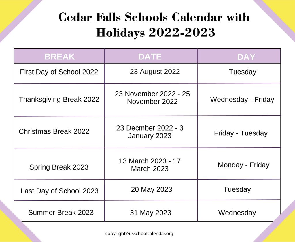 Cedar Falls Schools Calendar