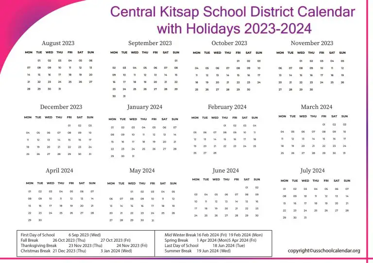 Central Kitsap School District Calendar with Holidays 20232024