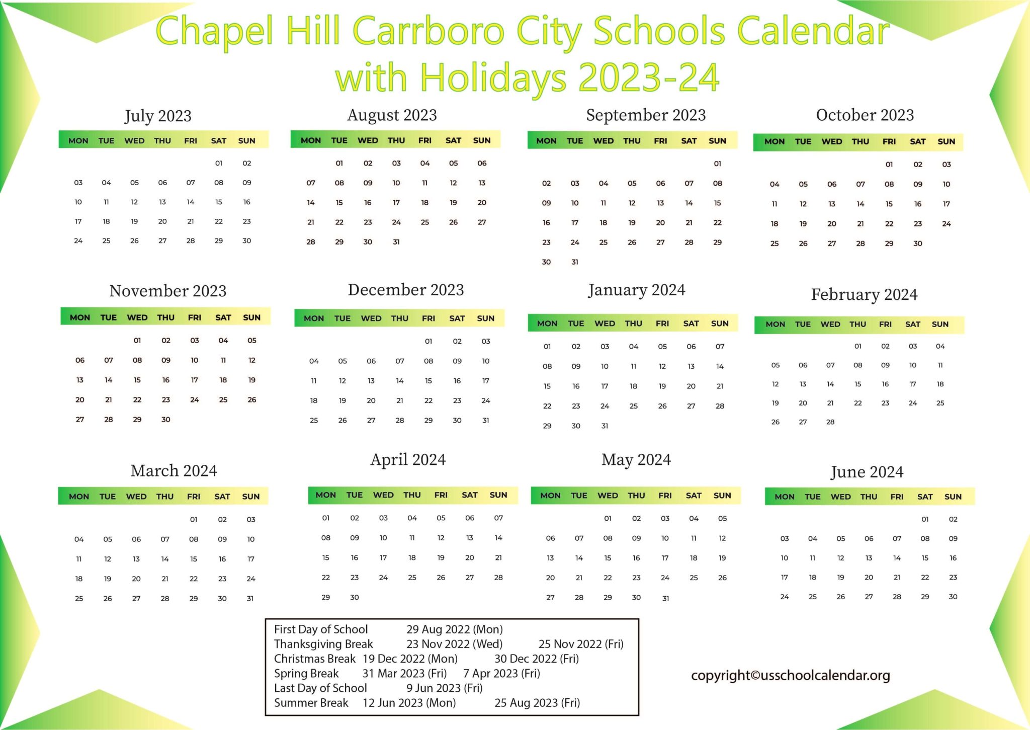 Chapel Hill Carrboro City Schools Calendar with Holidays 202324