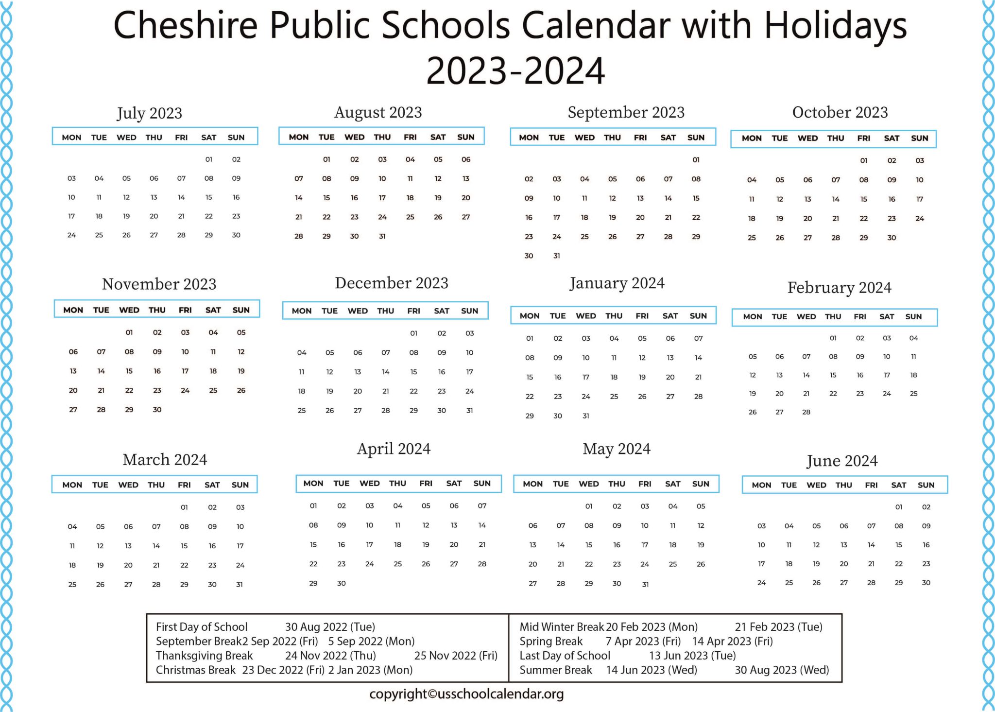 cheshire-public-schools-calendar-with-holidays-2023-2024