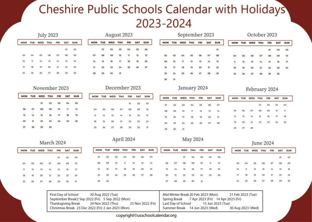 Cheshire Public Schools Calendar
