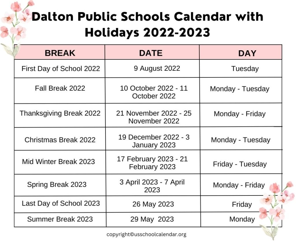 Dalton Public Schools Calendar