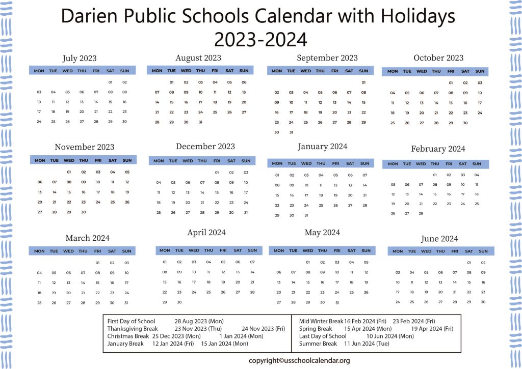 Darien Public Schools Calendar