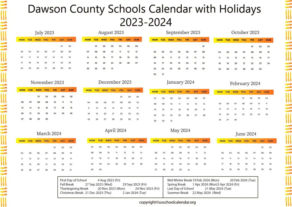 Dawson County Schools Calendar