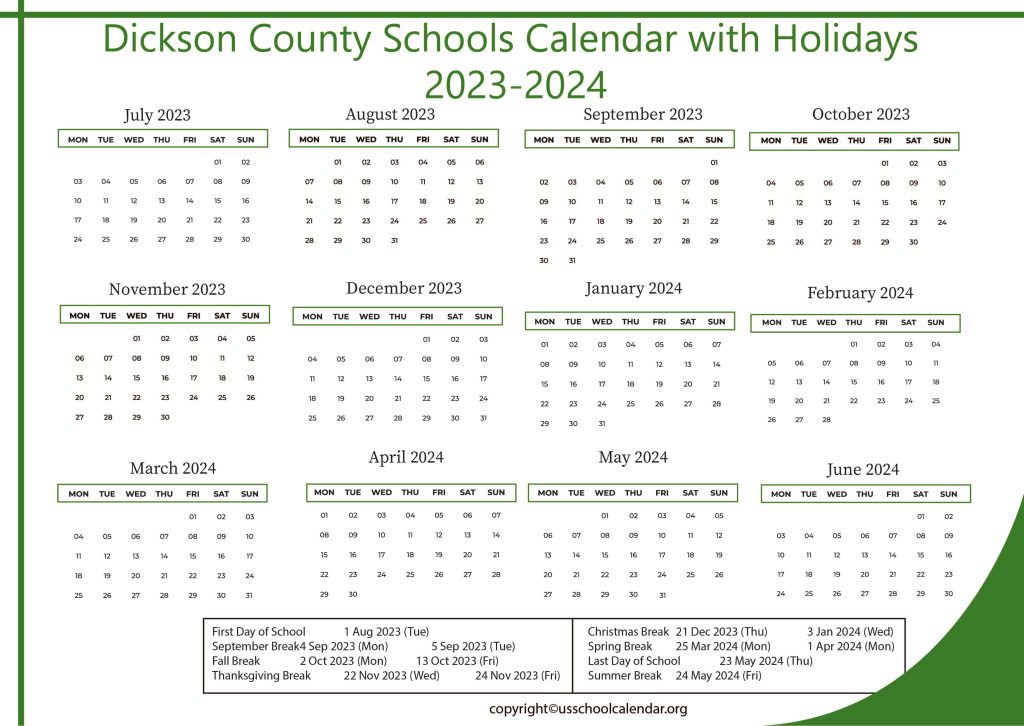Dickson County Schools Calendar