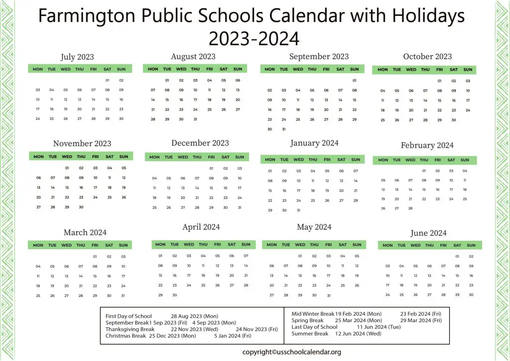 Farmington Public Schools Calendar