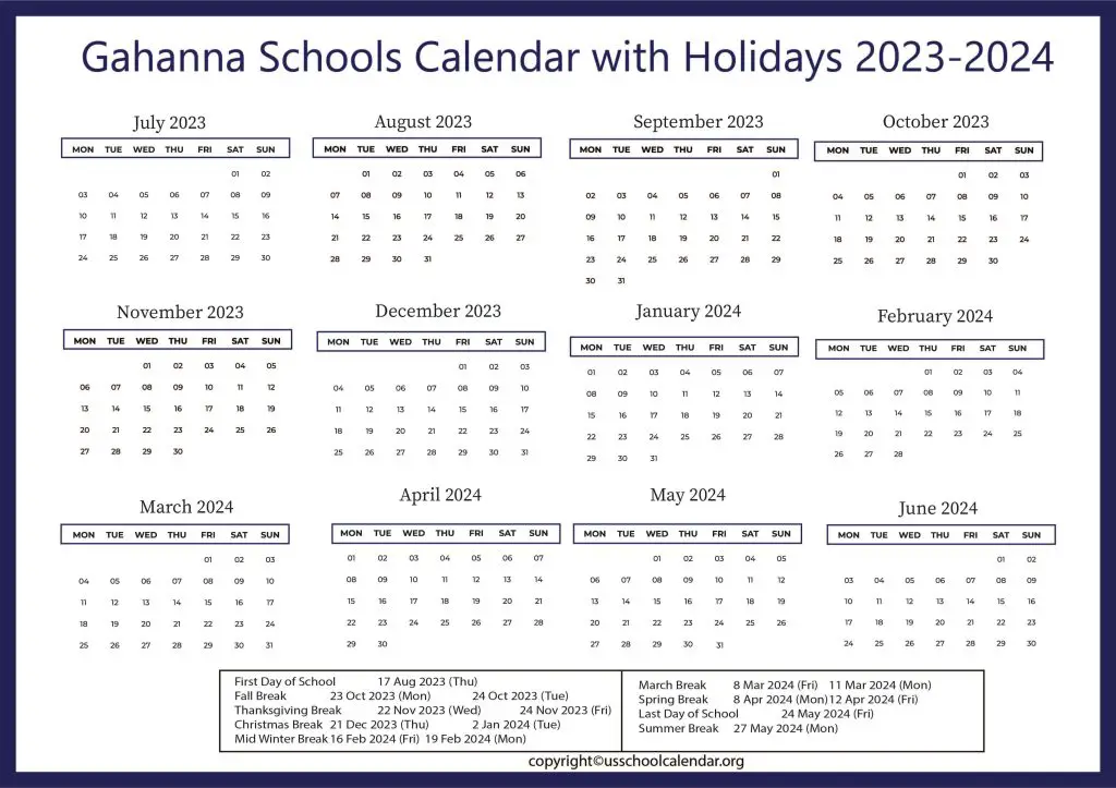 Gahanna Schools Calendar
