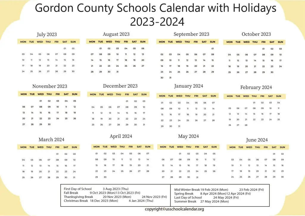 Gordon County Schools Calendar