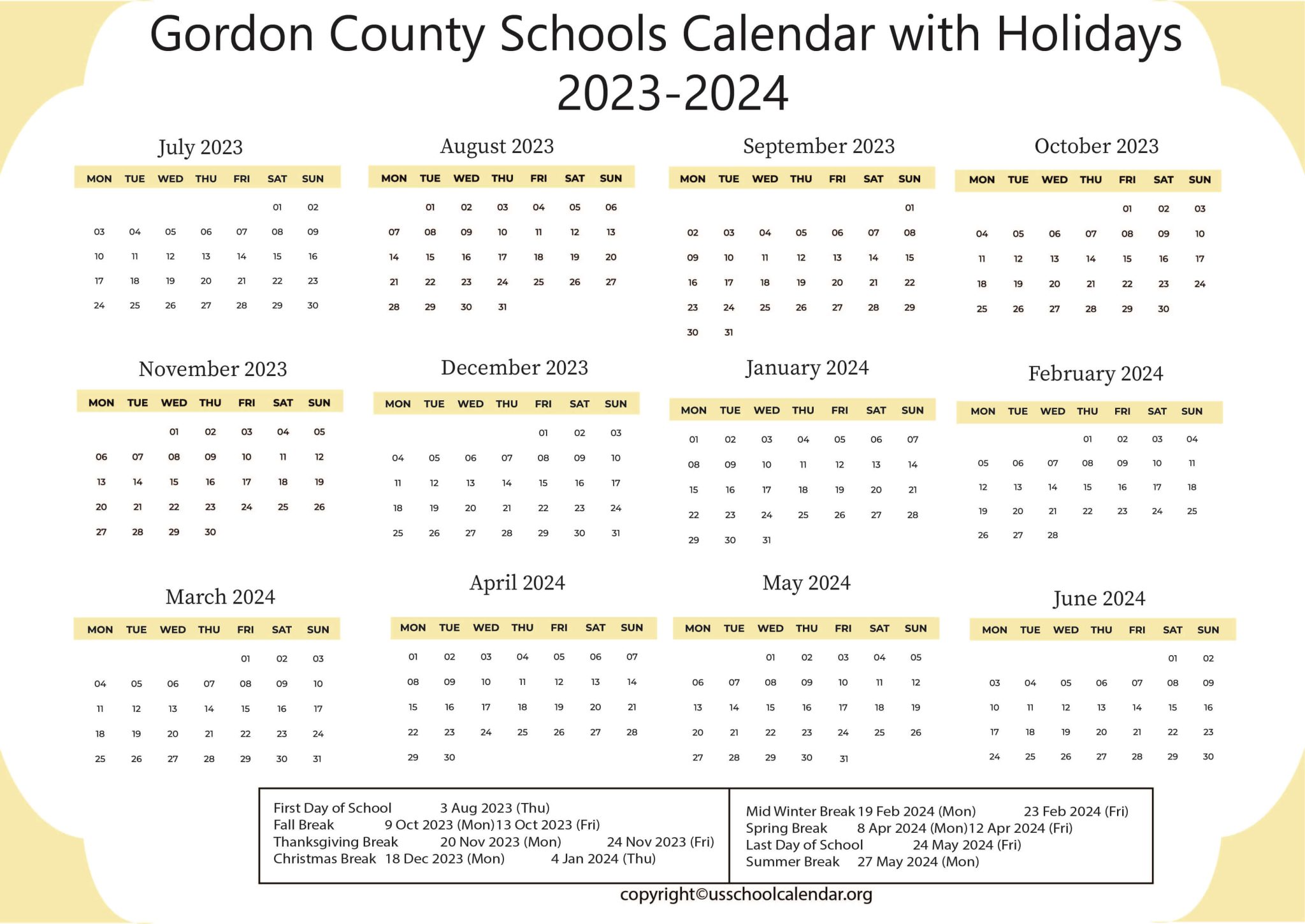 Gordon County Schools Calendar