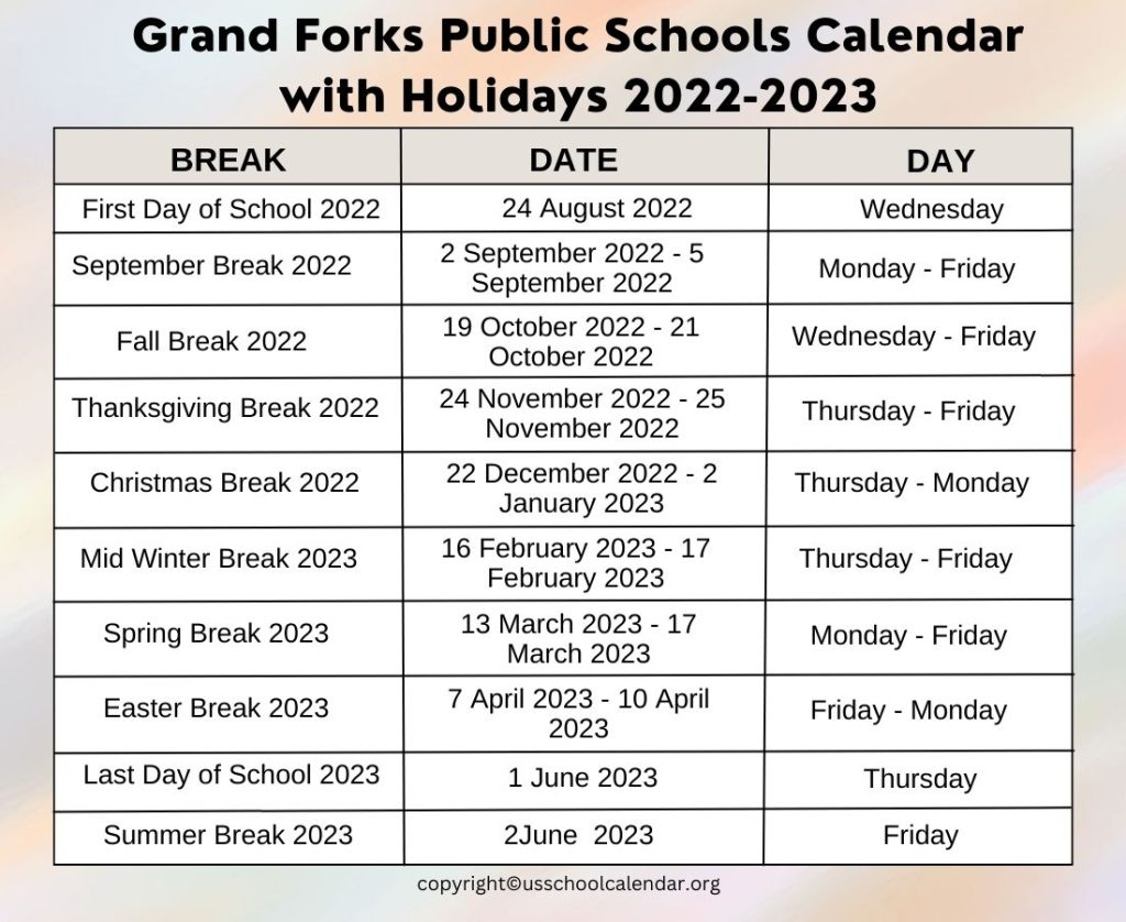 Grand Forks Public Schools Calendar