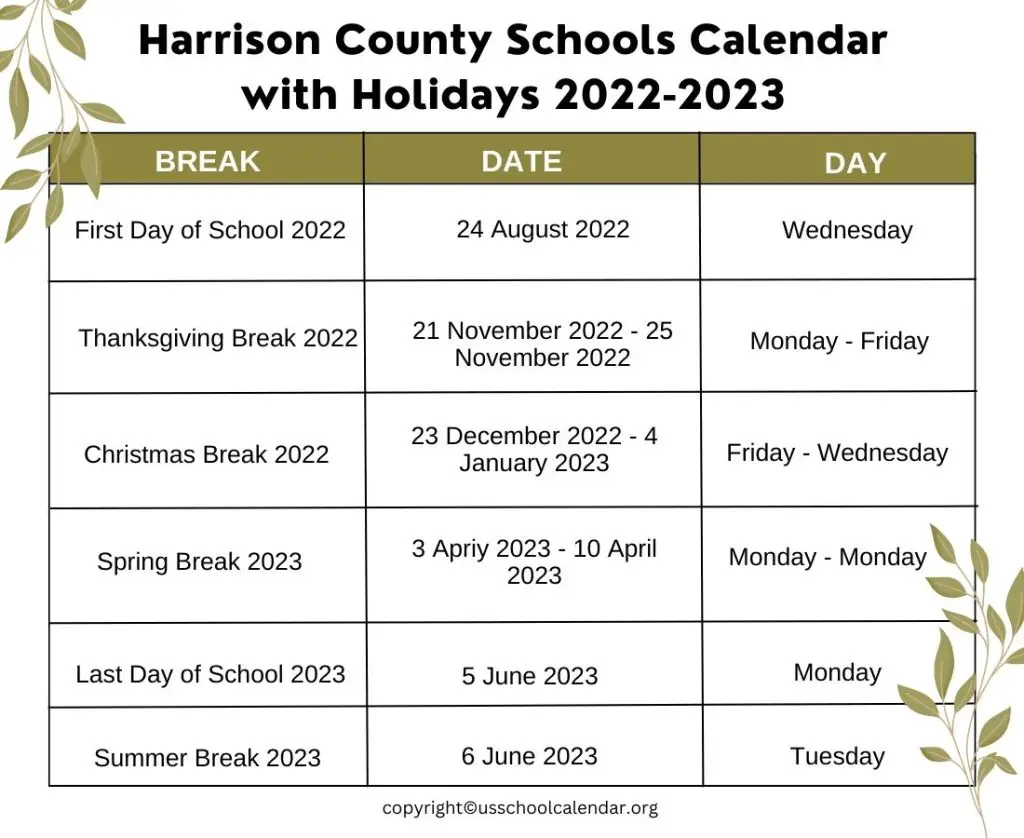 Harrison County Schools Calendar