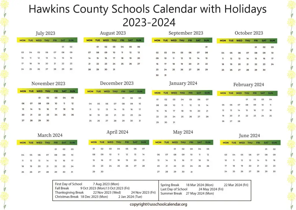 Hawkins County Schools Calendar