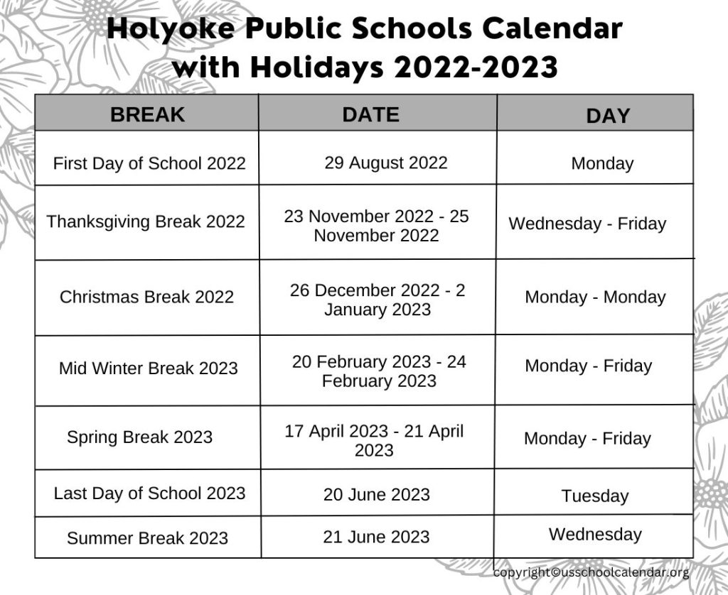 Holyoke Public Schools Calendar