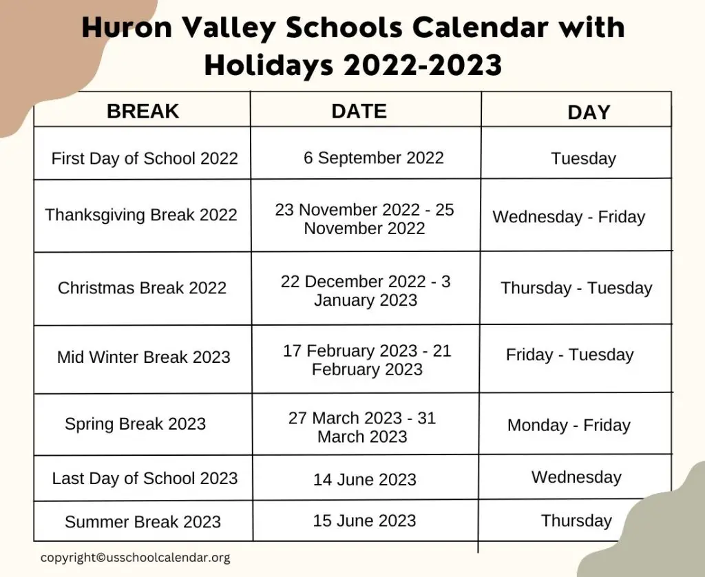 Huron Valley Schools Calendar